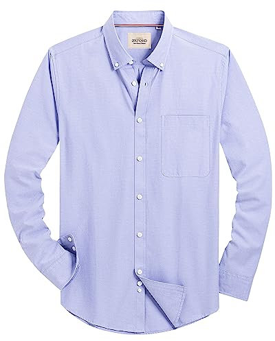 Alimens & Gentle Mens Solid Oxford Shirt Long Sleeve Dress Shirt Work Casual Button Down Shirts with Pocket, Blue Purple, 3XL