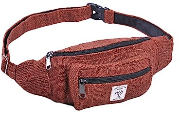 The Collection Royal Himalaya-Hanf-Bauchtasche, umweltfreundlich, Boho, Hippie-Bauchtasche, Hüftgurt, Reise-Utility-Gürtel, Braun, 15 x 6 x 2 inches, Hüfttasche