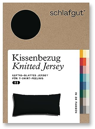 schlafgut Knitted Jersey Kissenbezug 40 x 80 cm Off-Black Uni weicher Premium Kopfkissenbezug einzeln, faltenfrei mit Elasthan