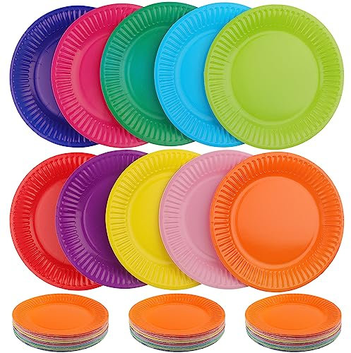 HAKZEON 100Pcs 9 Inch Multicolour Party Plates Set, Round Coloured Plates for Serving Wedding Birthday Party, Picnic, 10 Colours