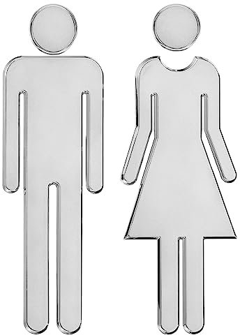 PATIKIL 4,7 Bagno Cartello, 1 Coppia Spazzolato Uomini Donne Bagno Cartello Autoadesivo Toilette Porta Decorazioni Adesivi per Ufficio Business, Argento Tono