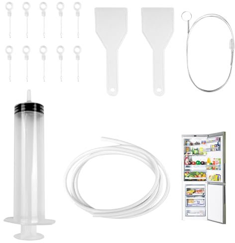 Avesteir 15pcs kit de nettoyage de réfrigérateur, Réutilisables brosse de nettoyage pour frigo, outil de vidange réfrigérateur, avec Tuyau, Pelle de Dégivrage, Seringue, Bouchons de Trou, pour Cuisine