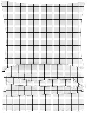 Cotton Market Housse de Couette 200x200 cm - Couette avec 2 Taies d'oreiller 70x80 cm - Linge de Lit et Oreillers - Parure de Lit - Oeko-Tex - 3 pièces Set - Pistache - Blanc, Motif à Carreaux