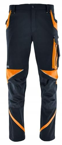 KEILOR Flexible Arbeitshose Herren Arbeitshose mit Kniepolstertaschen Langlebig und komfortabel Ideal für schwere Arbeiten Arbeitshose Herren Unisex (Schwarz/Orange, 60)