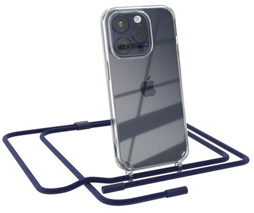EAZY CASE - Handykette kompatibel mit iPhone 15 Pro - dünne Handyhülle für iPhone 15 Pro Hülle mit Band als Fallschutz Kette zum Umhängen transparente Hülle Silikon in Nacht Blau