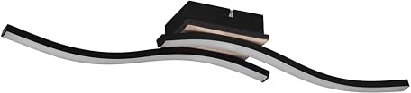 Reality Leuchten LED Deckenleuchte Route R62472135, Metall Schwarz matt, Holznachbildung, inkl. 2x 5 Watt LED
