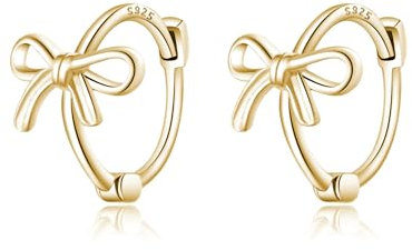 Reffeer Solide 925 Sterling Silber Schleife Huggie Ohrringe Creolen für Frauen Kleine Schleife Creolen Knorpel (B-Gelb)