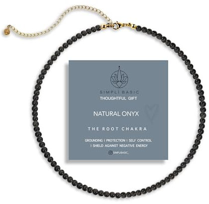 SIMPLÍ BASIC Natural Healing Gemstone 4mm Bead Necklace | Womens & Mens Beaded Fashion Jewellery | Inc Gift Box (Black Onyx) | Valentines, Anniversary,Gifts for Her & Him,Mother's Day