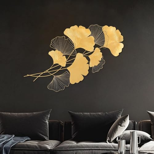DSYOGX Wanddeko Ginkgo Deko 109x55CM Gold Ginkgo-Blätter aus Metall Dekoration Deko-Bild Wandhänger Wandobjekt für Foyer, Esszimmer, Wohnzimmer