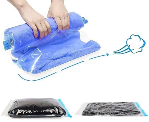 11 Piezas Juego de Bolsas de Vacío para Ropa de Viaje, incluye 5 Tamaños, Bolsas de Almacenaje al Vacío, Bolsa Compresion Viaje, Enrollables a Mano, sin bomba, Reutilizables