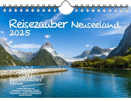 Reisezauber Neuseeland DIN A5 Kalender für 2025 Urlaub Wellington Auckland Kiwi - Set-Inhalt: 1x Kalender 1x Weihnachtsanhänger 1x Grußanhänger (gesamt 3 Teile)