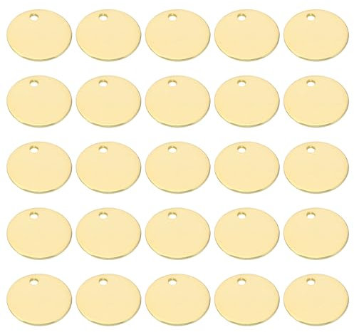 PATIKIL 14mm Steel Disc, 30pcs Round Metal Stamping Blanks Tags Circle Metal Plate DIY for Laser Engraving Stamping Magnetic Mount Making, Golden