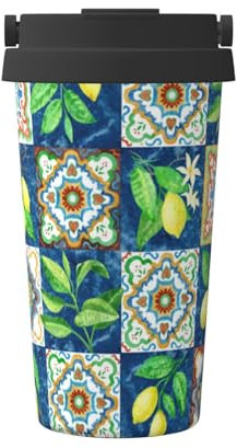 FUkker Tazza da caffè isolata, tazza da viaggio da 500 ml Tazza da caffè tumbler isolata in acciaio inossidabile,Stile Mediterraneo