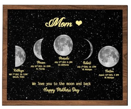 Ich Liebe Dich Bis zum Mond und Zurück Leinwandbild Poster,Personalisierte Mondphase mit Namen Text Holzrahmen,Geburtstagsgeschenk für Mama Oma, Papa, Opa, Freundin Freund Wanddeko