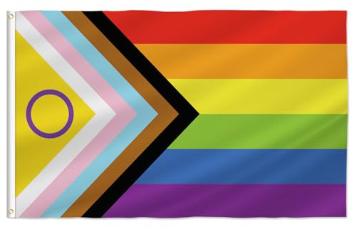 PTEROSAUR LGBTQ Progress Pride Regenbogen-Flagge, 60 x 90 cm, LGBT Lesbisch, Schwul, Bisexuell, Transgender, kleine Flaggen, Dekoration für drinnen und draußen