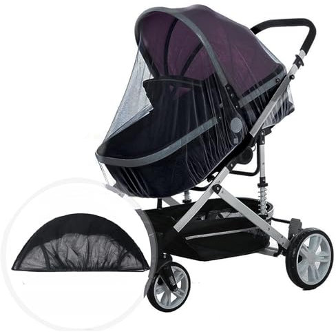 Zanzariera per carrozzina, lettino da viaggio, passeggino, rete di protezione universale, rete pieghevole allargata, per carrelli, per bambini, vacanze estive accanto alla culla, volo (nero)
