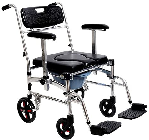 BGFYUSF Toilettenstuhl Toilettenstuhl 4 in 1 Stuhl Duschmobil Duschrollstuhl mit Bremsen, verstellbare Armlehne