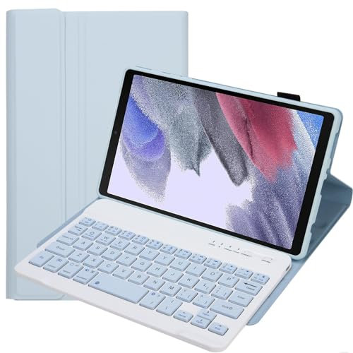 Bueuwe Tastatur Hülle für Samsung Galaxy Tab A7 Lite 8,7 Zoll 2021 (SM-T220/T227U) Mit S-Stift-Halter, 3 Betrachtungswinkel, Folio-Lederhülle Und Abnehmbarer Kabelloser Tastatur,Blau