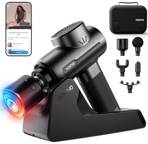 RENPHO Massagepistole mit Wärme und Kälte, Massage Gun Wärmefunktion mit Bluetooth und Ladestation, Tragbare Percussion Muskel Tiefengewebe Massagepistole Massagegerät, Active+ Thermacool Deluxe