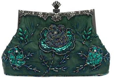 CORIOS Vintage 1920s Cuentas Bolsa de Noche Clutch con Floral para Mujer Embrague de Lentejuelas Bolsos de Fiesta Bolso de Boda Elegante Bolso de Hombro para Banquete Fiesta de Graduación Verde