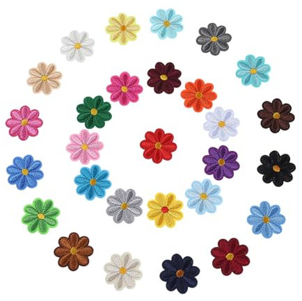 28 Stück Gänseblümchen Aufbügel Patches, 4 * 4cm Blumen Applikationen, Aufnäher zum Aufbügeln für Hut, Jeans, Jacken Rucksäcke, DIY-Zubehör, Gänseblümchen Blume