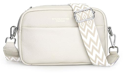 JSTHHTT Damen Crossbody Bag - Moderne Umhängetasche für Frauen, Crossover Bag in Leder mit breitem Schultergurt - Beige Damen Crossbody Tasche
