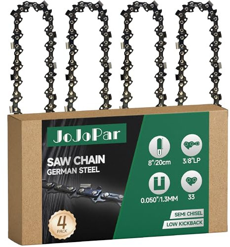 Paquete de 4 cadenas de motosierra de 8 pulgadas, paso LP de 0.50 pulgadas, calibre de 0.50 pulgadas, 33 eslabones de transmisión de 8 pulgadas, cadenas de sierra de poste de repuesto compatibles con