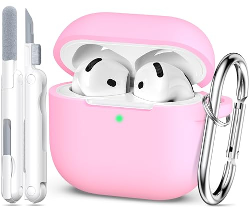 MHYALUDO Kompatibel mit Airpods 4 Hülle,Airpods 4 Case,Apple Airpod 4 Hülle | Weiche Silikonhülle mit Schlüsselanhänger, Weiches Silikon in Militärqualität, Kompatibel mit Airpods 4, Rosa