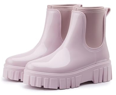 AONETIGER Bottes Caoutchouc Femme Courtes Botte de Pluie Légères Imperméables Chelsea Bottes Antidérapant Wellies Bottines (05 Rose 2,40EU)