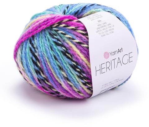 YarnArt Heritage Variegated Wool Yarn – Soft Medium Weight Blend for Sweaters, Cardigans, Scarves & Hats – Warm Winter Knitting & Crochet Fiber (342)