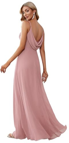 Ever-Pretty Abito Cerimonia Donna Donna Lungo Scollo a V Senza Maniche Linea ad A Chiffon Senza Schienale Dusty Rose 42