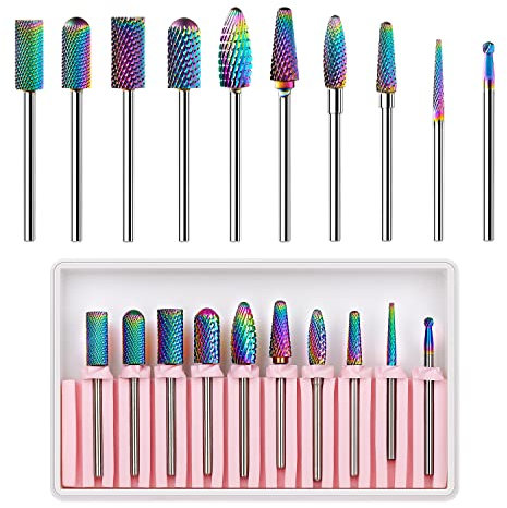 Makartt 10Pcs Nail Drill Bits Set - 3/32 Inch Dimond Tungsten Carbide Nails Bits, Remove Acrylic Nail Gel Nail Polish B-36, Cuticle Drill Bits for Nails Tools for Manicure Pedicure, Home Salon