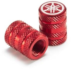 Yamaha Ventilkappen CNC Aluminium original 2er Set für Motorräder, Motorroller, ATV, Fahrrad (rot, geriffelt)