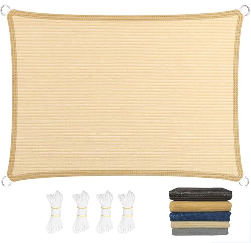Tenda a Vela Parasole 140 x 620 cm, Protezione Solare e Uv, Antistrappo, Traspirante, Antivento, Vela Ombreggiante Traspirante Rettangolare, per Giardino, Terrazza, Beige