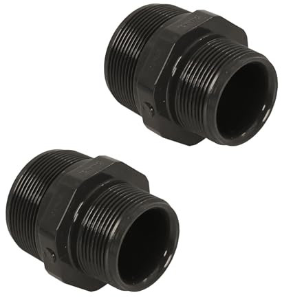 HAF® 2 raccordi doppi in PVC con filettatura esterna da 2 x 1 1/2 | Connettore in PVC grigio U per tubi e tubi per piscine, 2 pollici x 1,5 pollici | Qualità: Made in Europe – Quantità: 2 pezzi