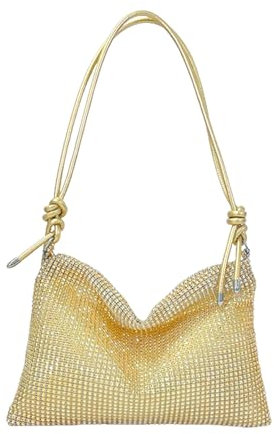 Wisebom Damen Glitzer Tasche, Verstellbarer Schultergurt Elegante Tasche Abendtasche Hohe Kapazität mit Reißverschluss Clutch CrossBody Bag Umhängetasche für Prom Hochzeit Party Bankett (Gold)