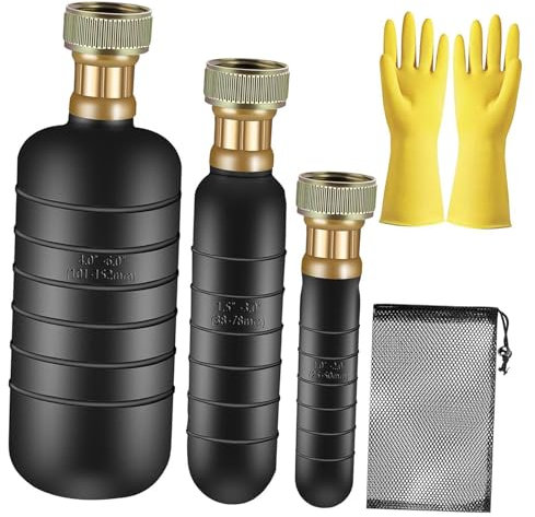 Milageto Drain Bladder Kit Rubber Fit 1 to 6 Pipes Cleaning Bladder including Gloves and Storage Bag for Bathroom Drains Basement