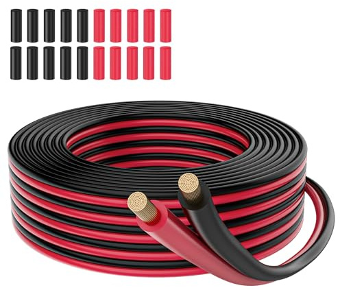 Mygatti, cavo elettrico da 10 AWG da 4,57 m, 10/2 AWG rosso/nero in rame privo di ossigeno, cavo di prolunga elettrica, 2 conduttori paralleli isolati e trefoli intrecciati per altoparlante, striscia
