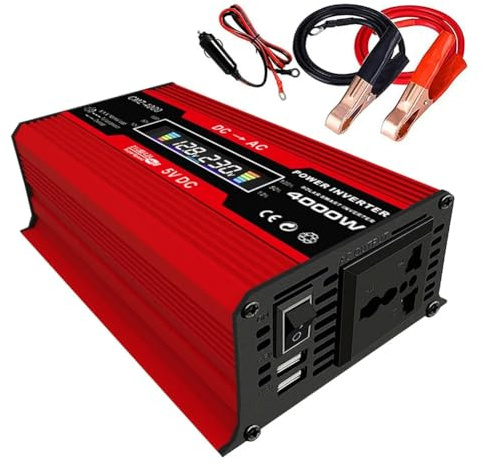 Inversor Onda Pura Inversor Corriente Coche 4000W 12V A 110V/220V Pantalla LCD Transformador Voltaje Adaptador Coche Convertidor Carga Onda Sinusoidal Modificada(12V to 110V Red)