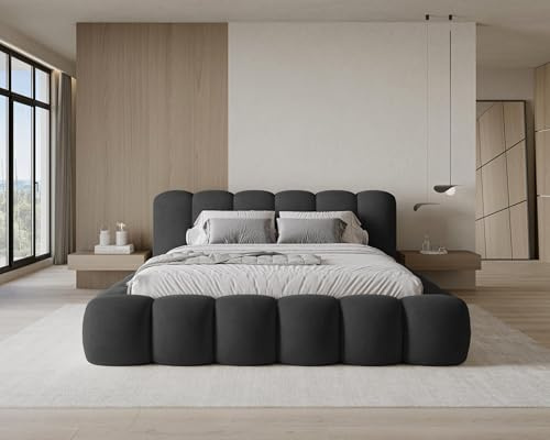 Chilly. Möbel Design Bett Stone - Polsterbett 180x200 mit Bettkasten, Lattenrost und Kopfteil -Eleganter Velluto-Samt Stoffbezug Schwarz
