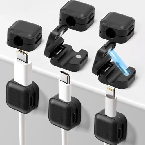 Art3d 8 Pack Magnetic Cable Clips, Black Cable Holder Management, Self Adhesive Wire Holder Organiser Backing Cord Organizer for Office Home Organization, Desk, Wall, Nightstand, Phone, Car