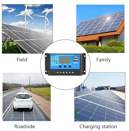 Aumotop Panel Solar Eficiente Portátil de Polisilicio de 20 W, Carga USB Dual para Teléfonos Móviles, Kit Viaje para Acampar Al Aire Libre (con Controlador 40A)