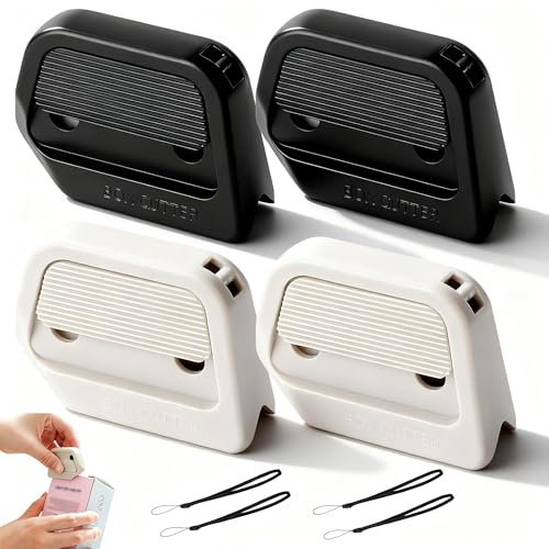 4 Stück Mini Cutter – Keramikklinge, Automatische Einziehklinge & Magnet, Sicherer Kartonschneider für Verpackungen & Klebeband (Schwarz/Weiß)