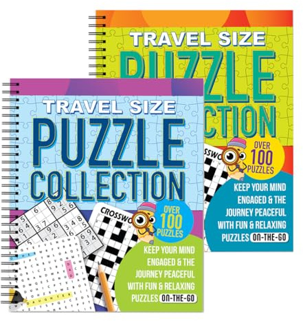 Sixstore A5 Spiral Bound Travel Size 3 in 1 Sudoku, Word Search, Crossword Puzzle Collection Book, 2 Books Supply