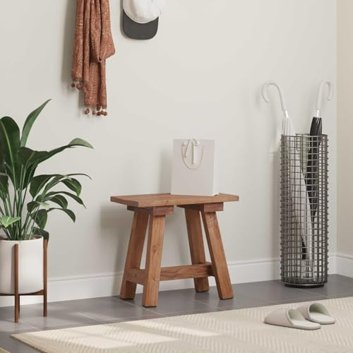 PHGTYUK Banc en bois massif d'acajou rustique sans dossier 50,5 x 25 x 47,5 cm Surface huilée Construction robuste avec pieds postaux pour l'intérieur et les zones couvertes