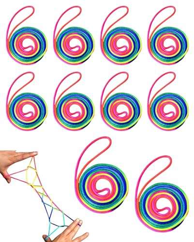 WUNZILO 10 Stück Fingertwist Fadenspiel Fingerspiel, Gummitwist, Finger Twist Spiel, Rainbow Rope, Flexibles Fadenspiele für Kinder, Advent, Weihnachten Geschenk