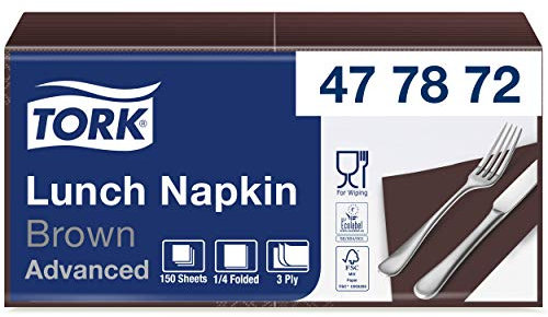 Tork 477872 Soft Lunchservietten Braun / 3lagige, saugfähige Papierservietten Dunkelbraun / Vielfältig verwendbar / Advanced Qualität / 10 x 150 (1500) Servietten / 32,6 x 33 cm (B x L) / 1/4-Falz