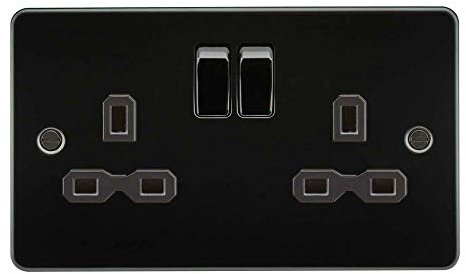 Flat Plate 13A 2G DP Switched Socket - Gunmetal with Black Insert
