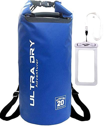 Ultra Dry Adventurer 30L Dry Bag Backpack - Premium Blue Waterproof Bag with Waterproof Phone Pouch & Padded Backpack Straps for Kayaking, Canoeing, Boating & Camping
