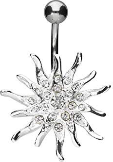 PIERCINGLINE Chirurgenstahl Bauchnabelpiercing Brass-Design Sonne Piercing Bananabell Banane Silberfarben